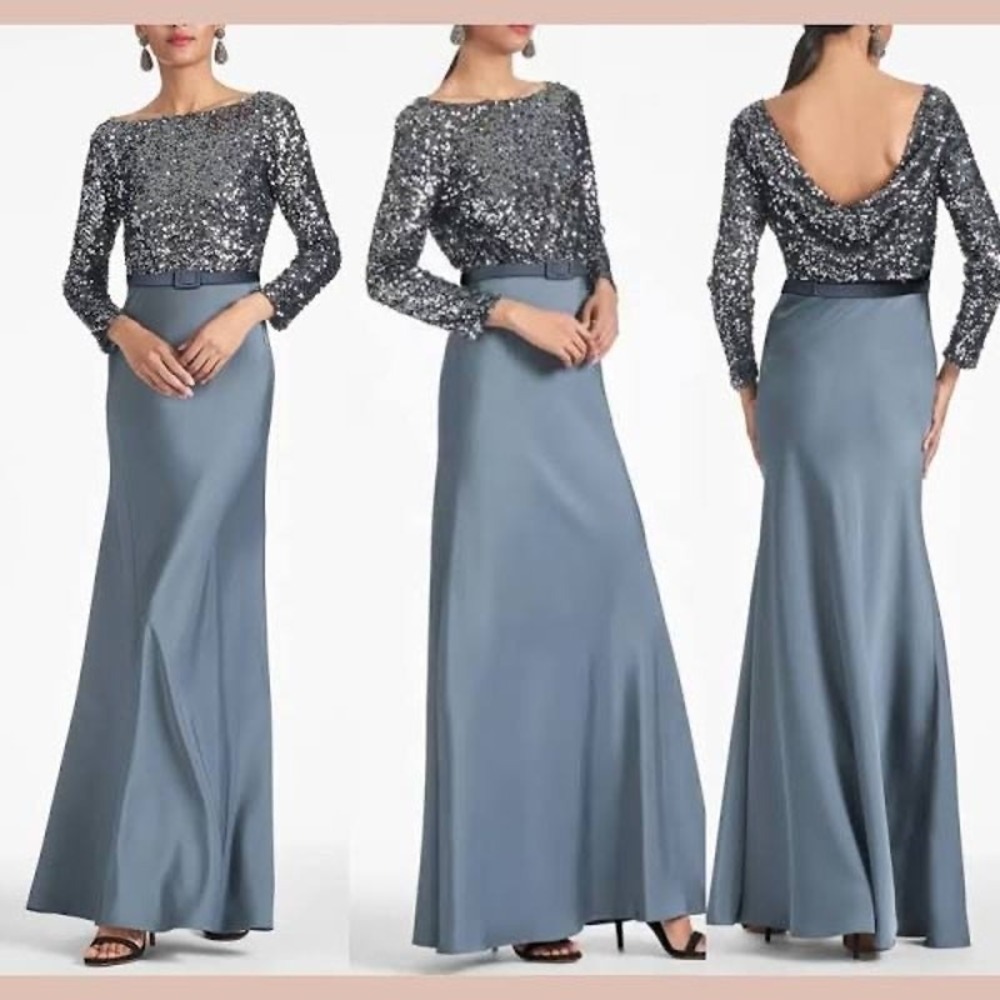 Sachin + Babi NWT Colette Belted Sequin & Satin Dress In Gunmetal Sz:0‎ Ret$950.
